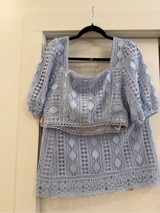 En Saison Tops - En Saison Light Blue Lace Square-Neck Blouse